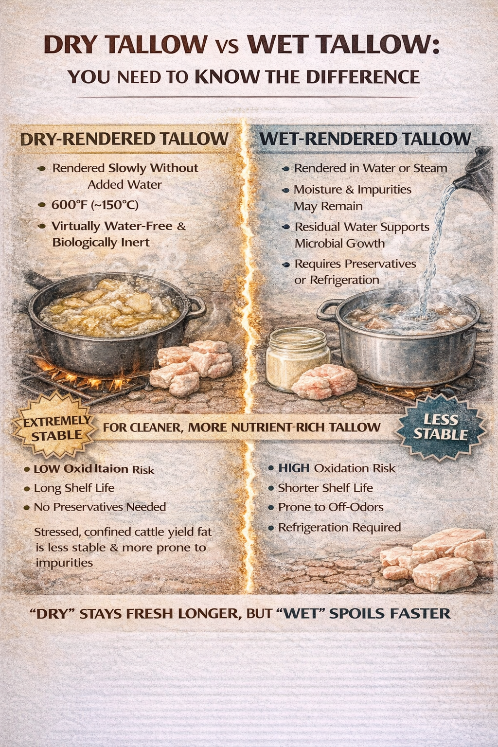 difference between wet and dry rendered tallow