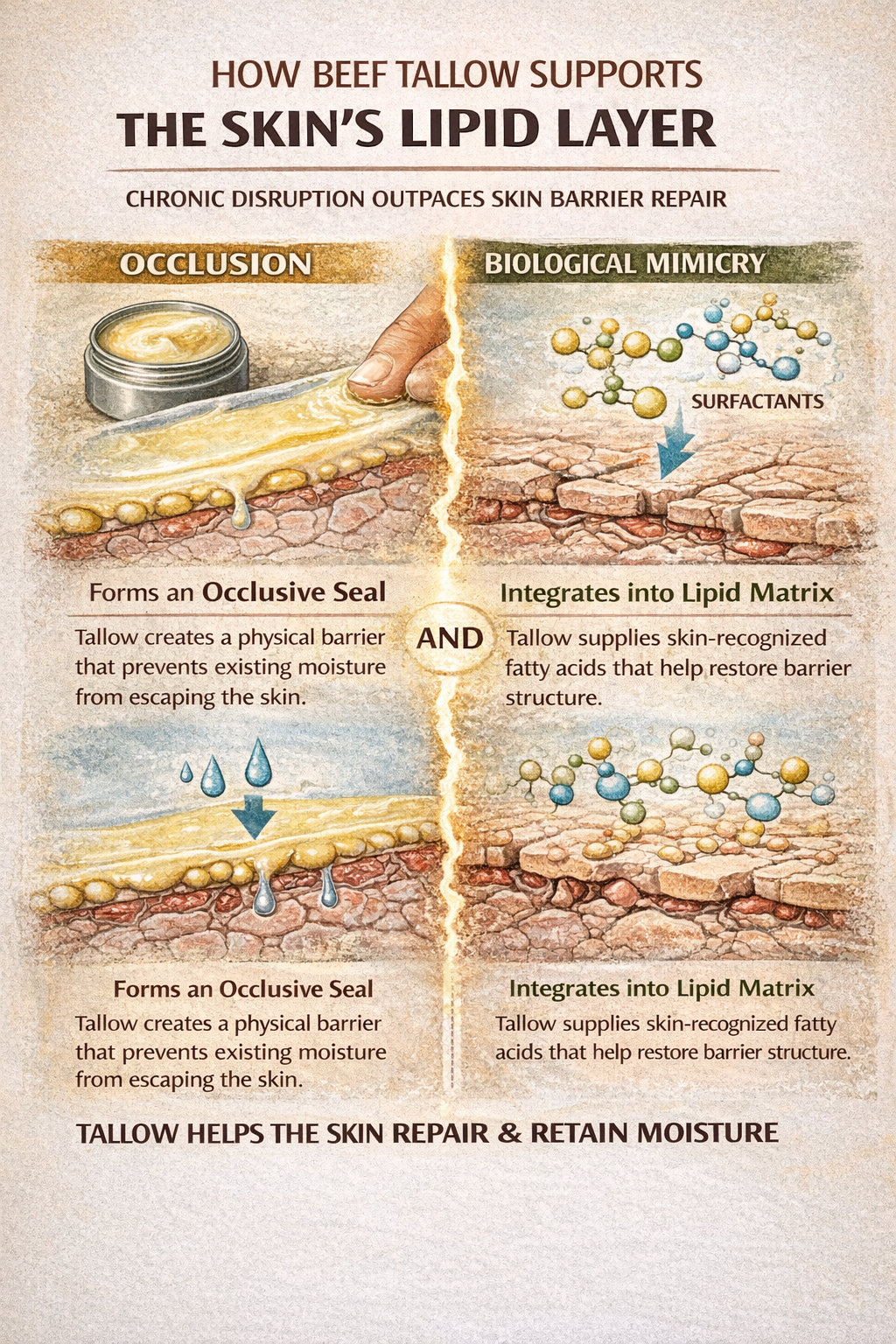 How beef tallow supports the skin's lipid layer