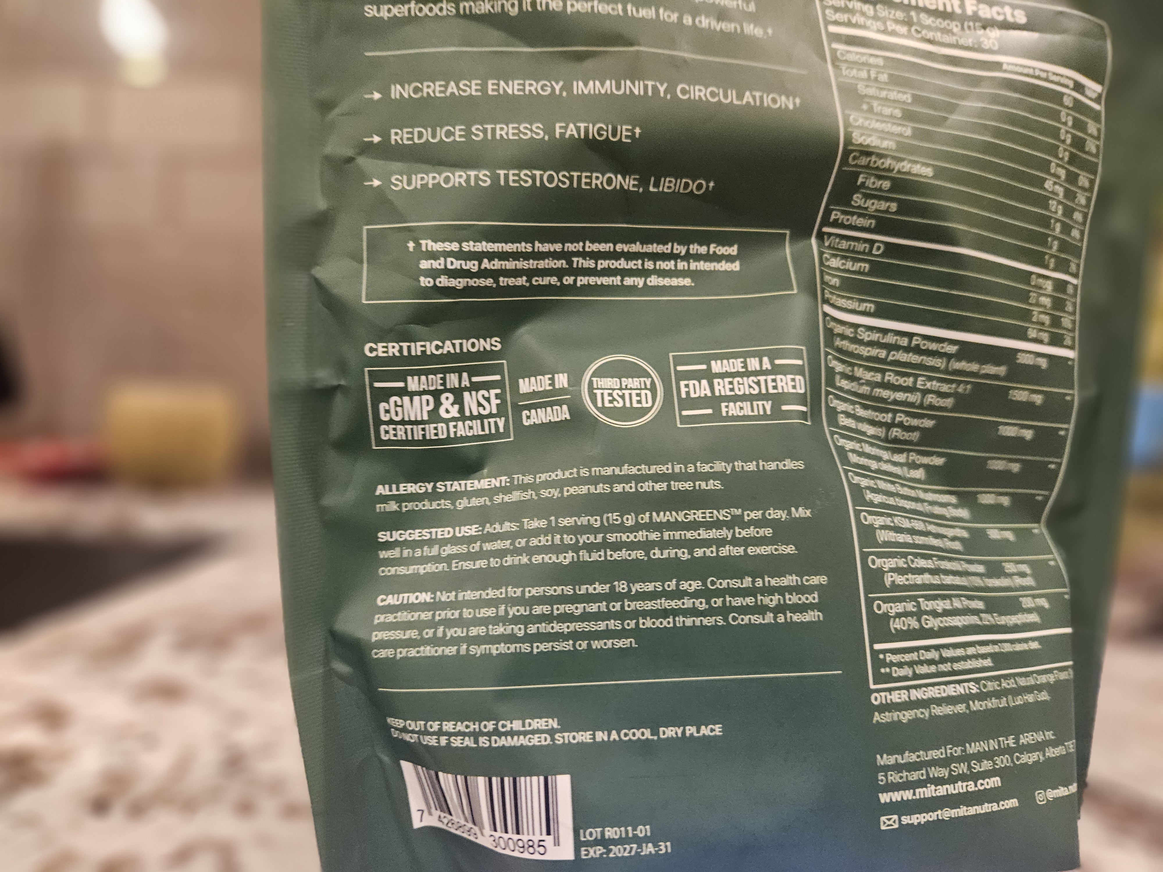 Man Greens NSF and cGMP certified