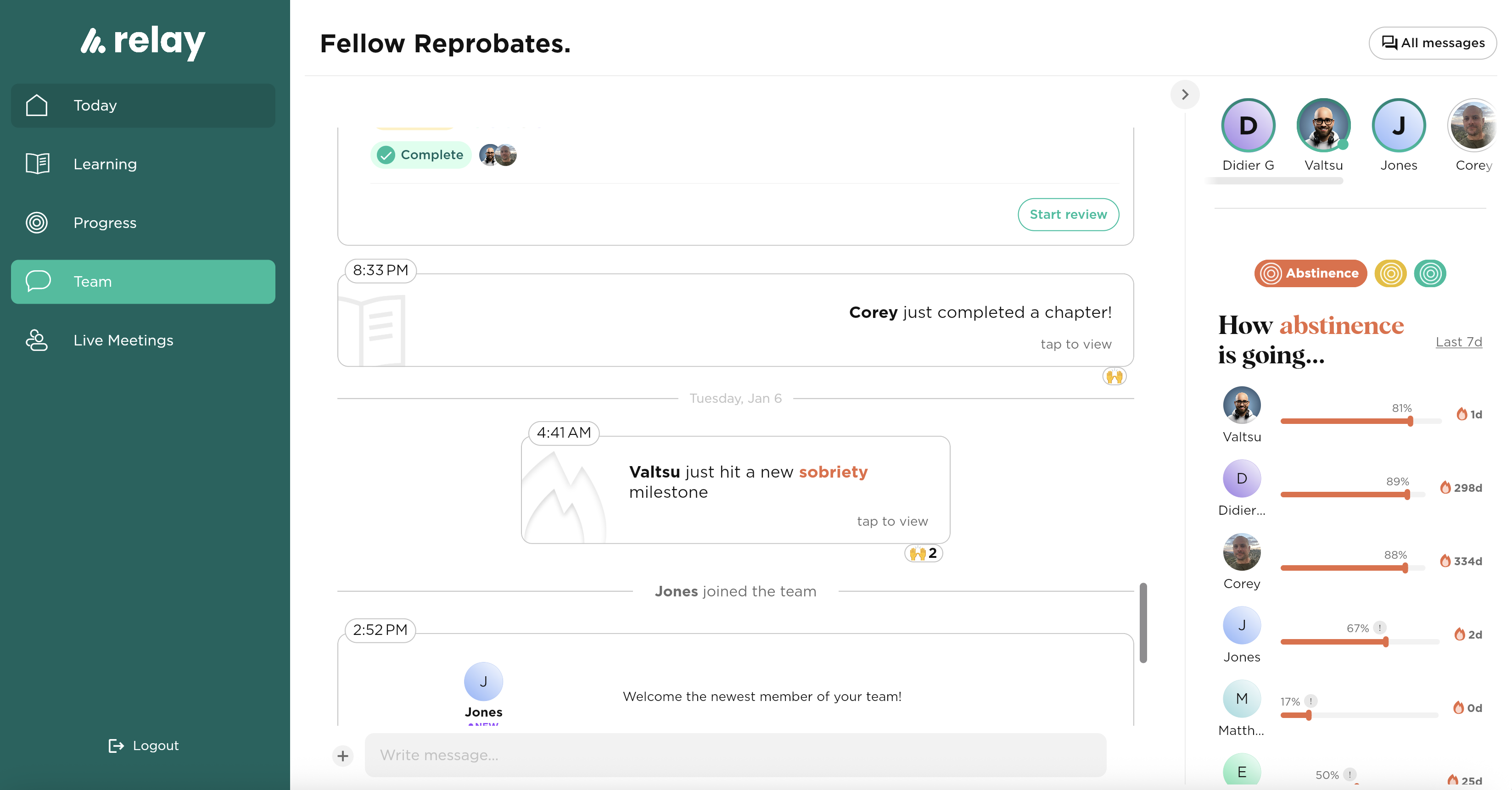 Relay Team dashboard