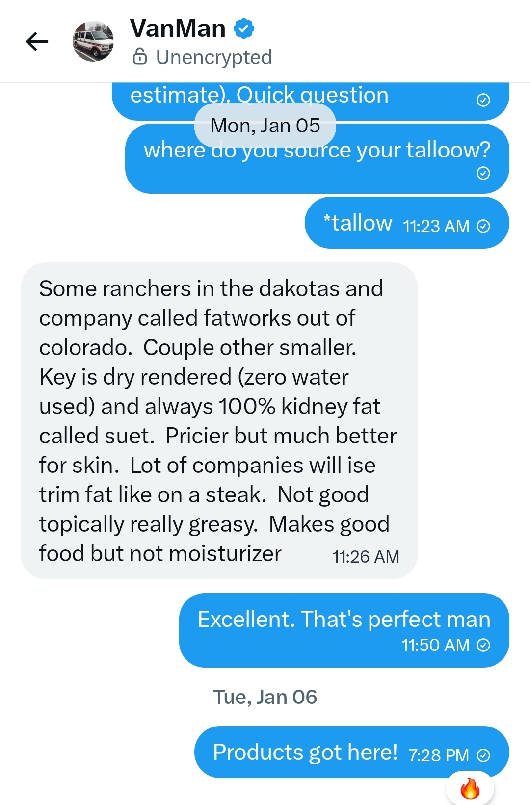 VanMan Company tallow sourcing information