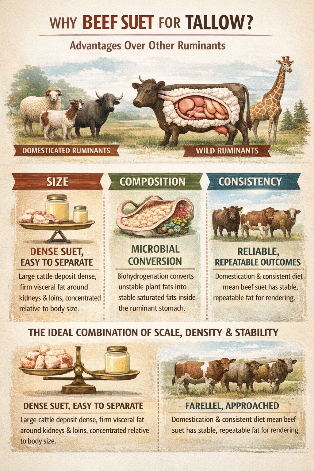 Why use cows instead of other ruminants for tallow?