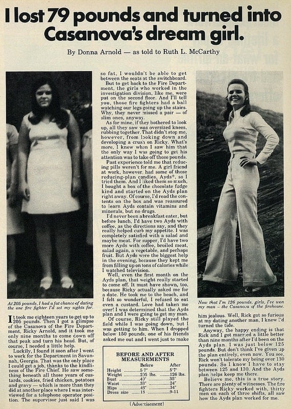 1973 advertisement for Ayds Weight Loss Plan, "Casanova's Dream Girl"