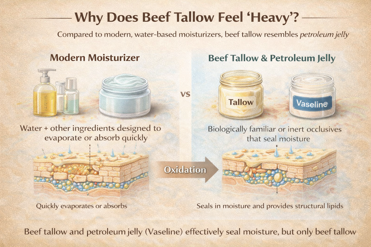 Why beef tallow feels so heavy on the skin